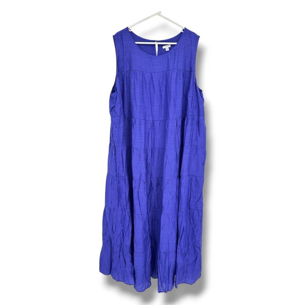 J.Jill Saguaro Tiered Maxi Dress 3X Royal Purple Boho Resort Coastal Grandma - Picture 2 of 14